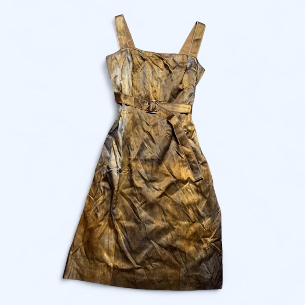 Peruvian Connection Metallic Gold Belted Midi Dress